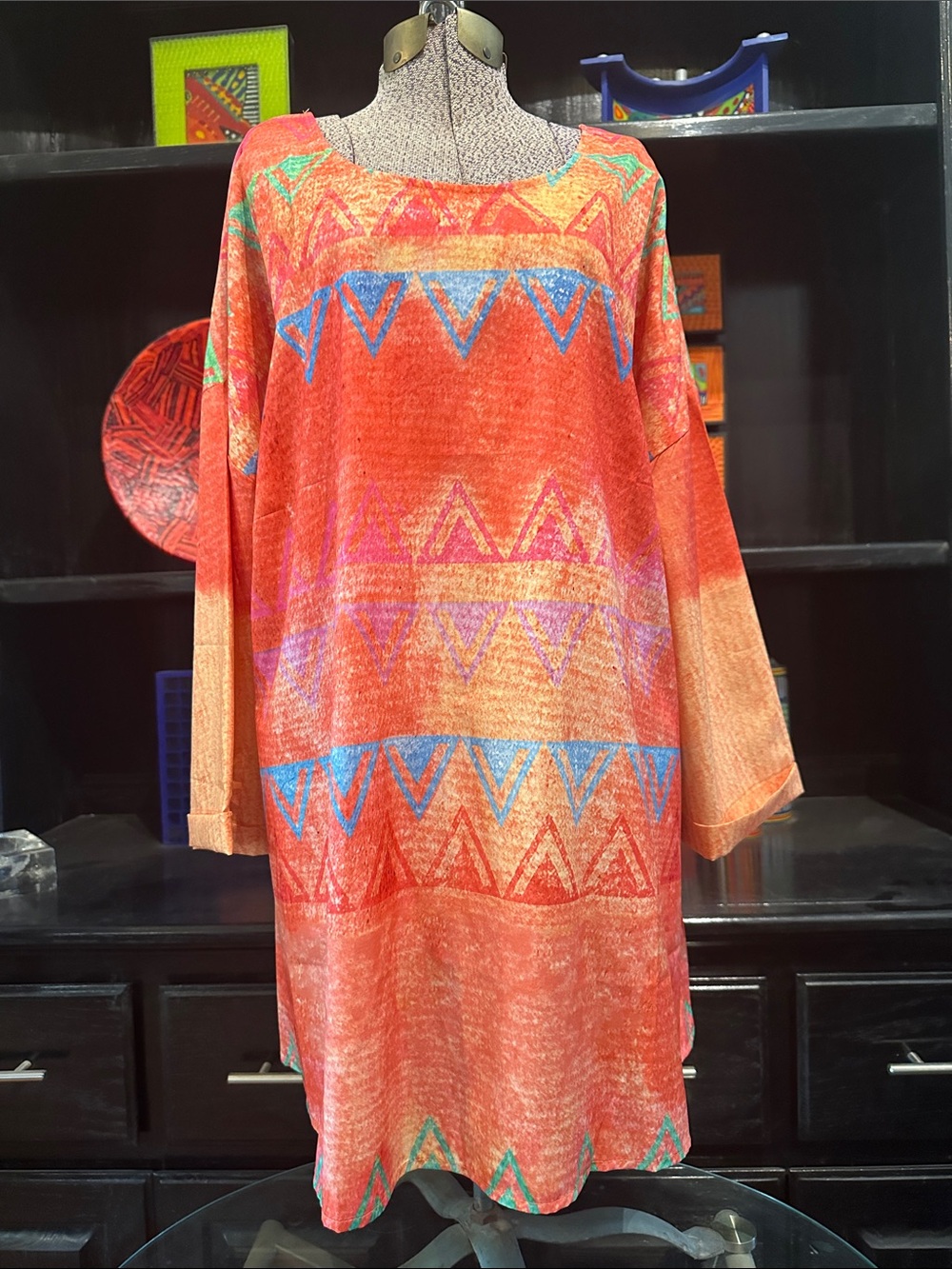 Bright Orange Geometric Tunic Top